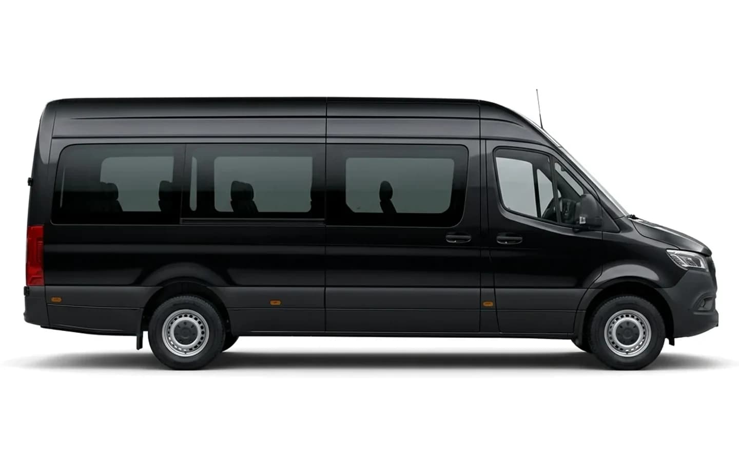 This black Mercedes-Benz Sprinter 516 on a white background provides a transfer to Kundu hotels for sixteen passengers.