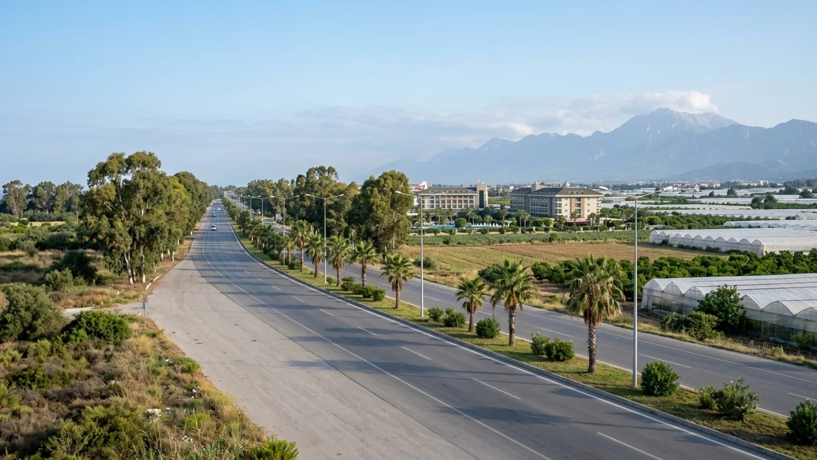 Airport transfer to Hampton by Hilton Private van from Antalya Airport pulling up at Hampton by Hilton in Aksu